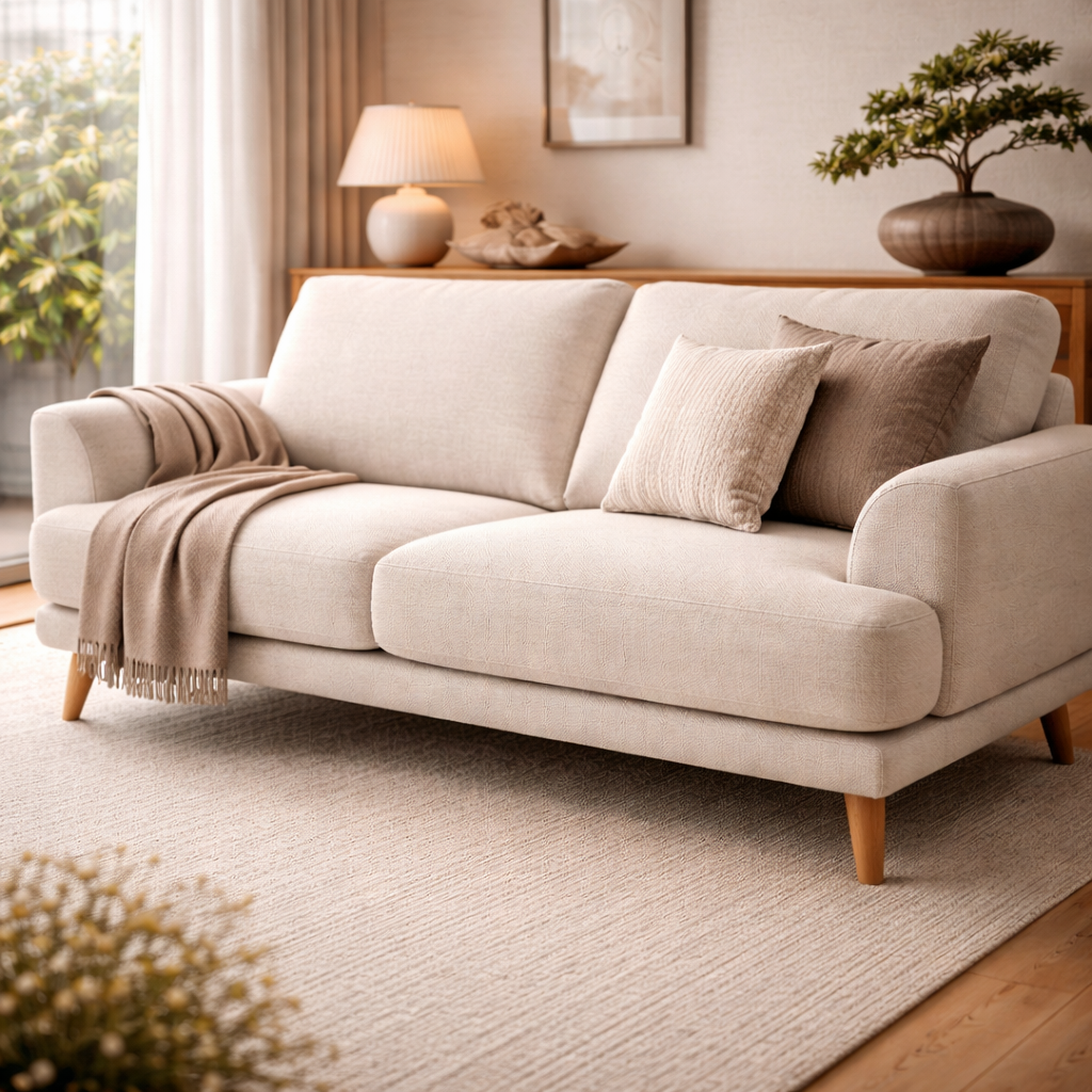 Beiges Sofa für Japandi Wohnzimmer