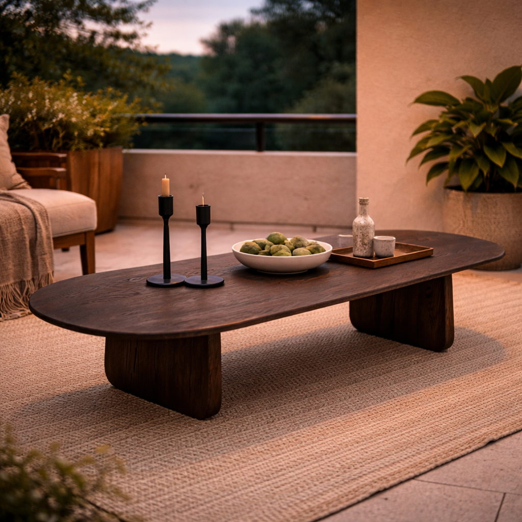 Couchtisch aus massiver Eiche im Japandi Stil