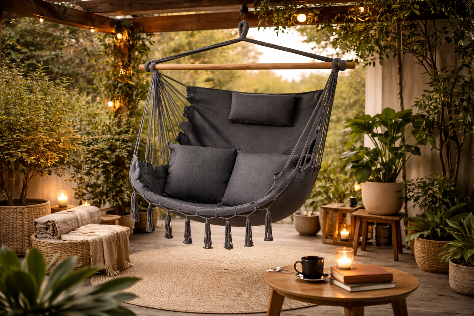 Outtec Hängesessel mit Kissen Graphit