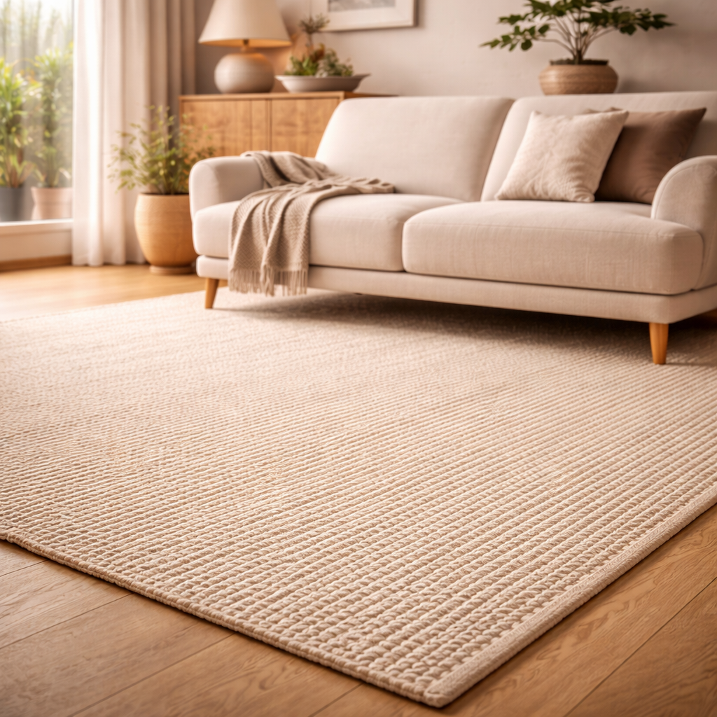 Heller Teppich für Japandi Wohnzimmer