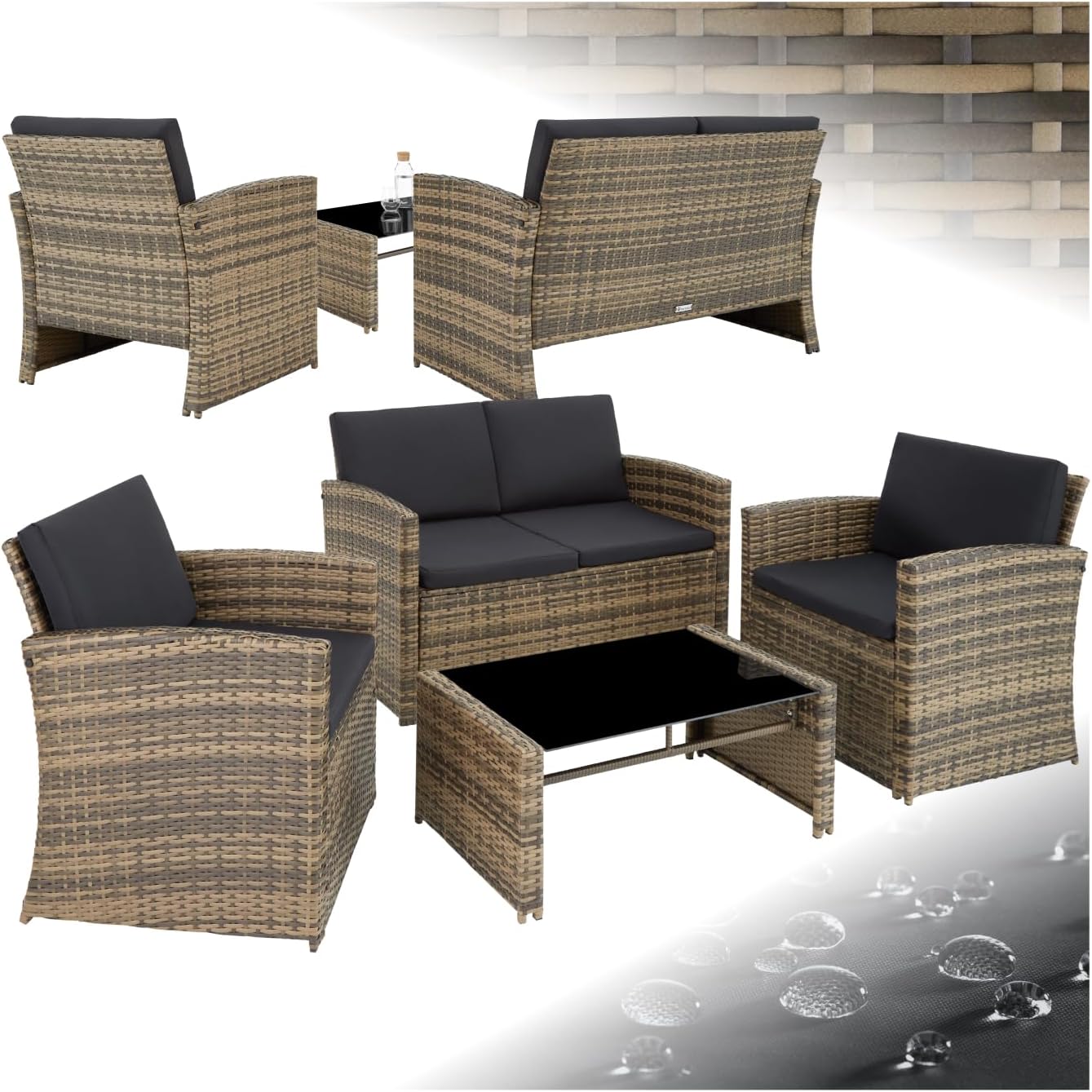 tectake Lounge Gartenmöbel Set Poly Rattan