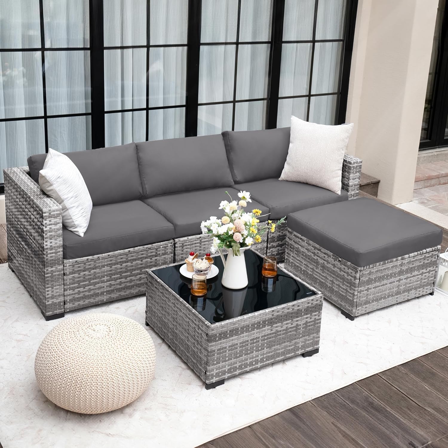 UDPATIO Lounge Gartenmöbel Set Poly Rattan Grau