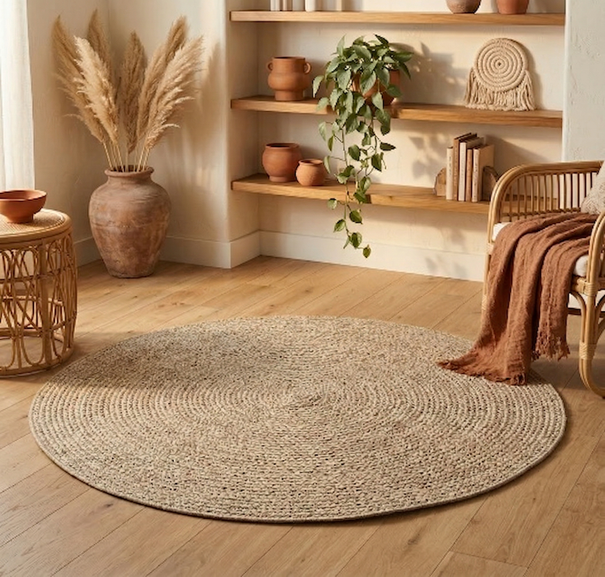 Runder Jute Teppich für Boho Wohnzimmer – Kansas the carpet