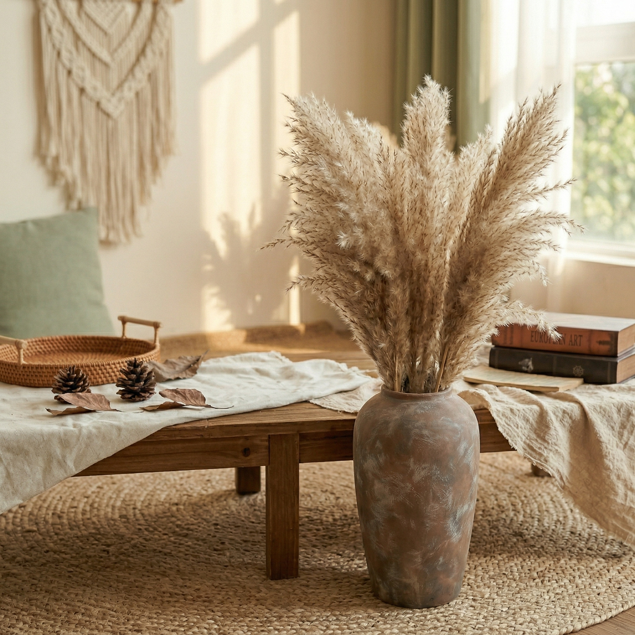 Rustikale Keramikvase Braun groß für Boho Wohnzimmer – JIDOFUE