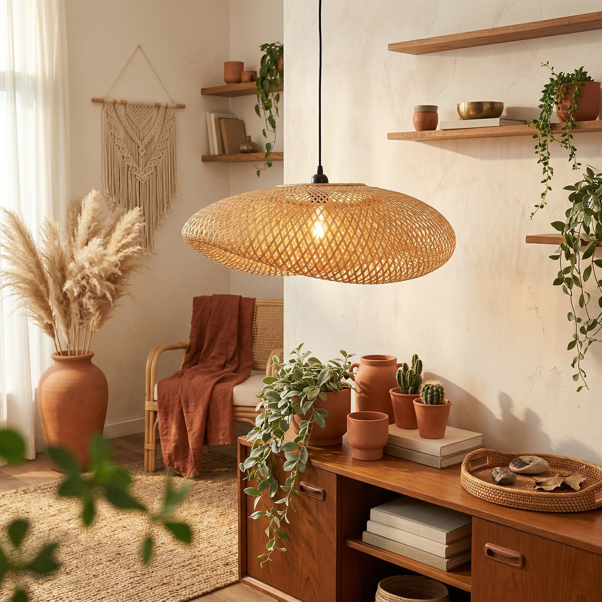 Rattan Pendellampe Boho Hängelampe 40cm – JOYINLED