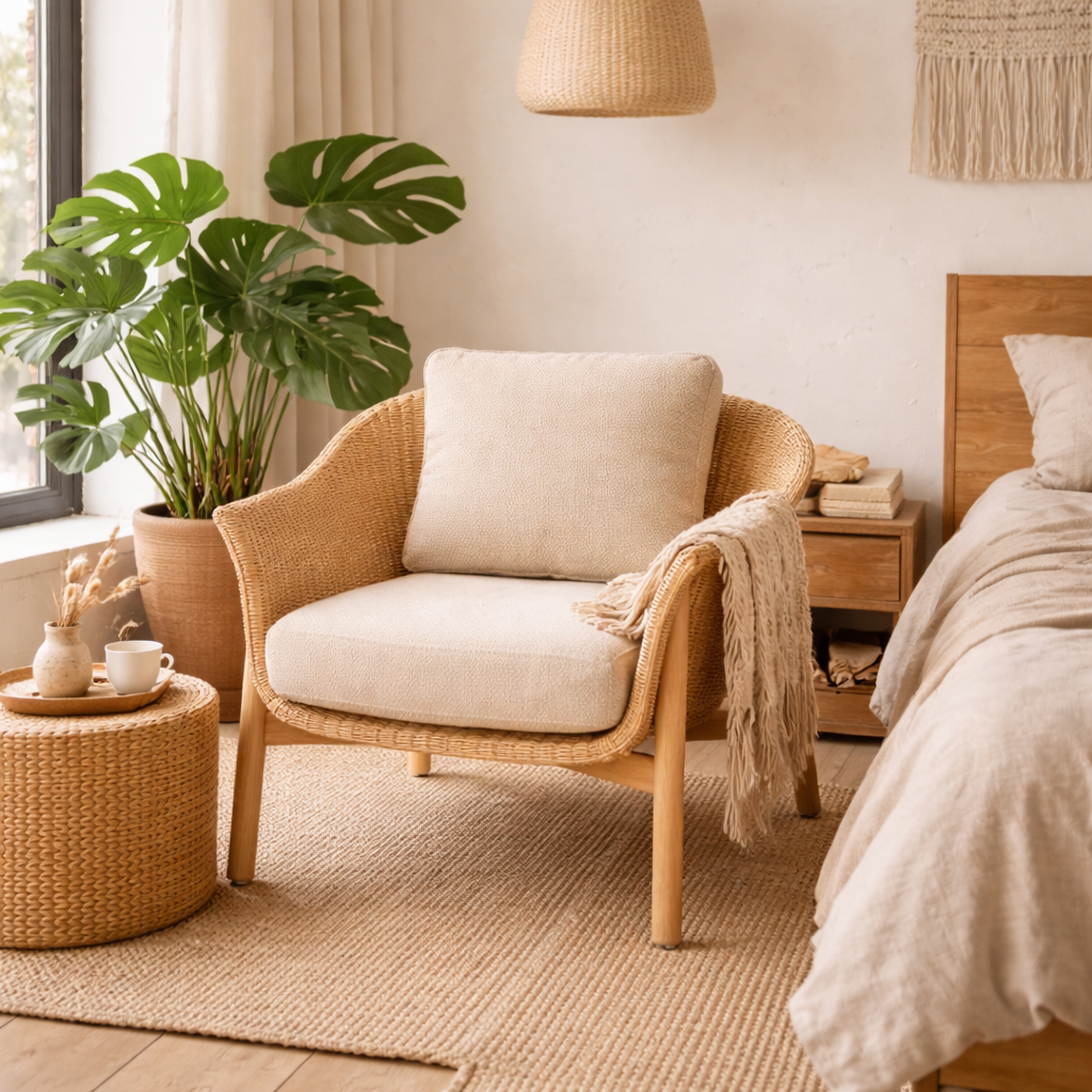 Kave Home Galea Sessel Teakholz Rattan FSC