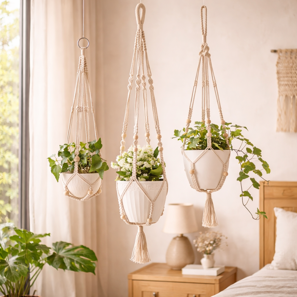 Mkouo Makramee Blumenampel 3er Set Baumwolle